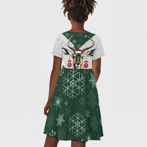 South Africa Springboks Christmas Kid Short Sleeve Dress Bokke Santa - Geseende Kersfees