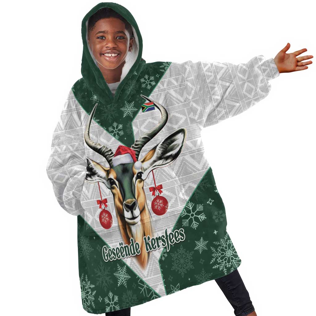 South Africa Springboks Christmas Kid Wearable Blanket Hoodie Bokke Santa - Geseende Kersfees