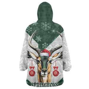 South Africa Springboks Christmas Kid Wearable Blanket Hoodie Bokke Santa - Geseende Kersfees