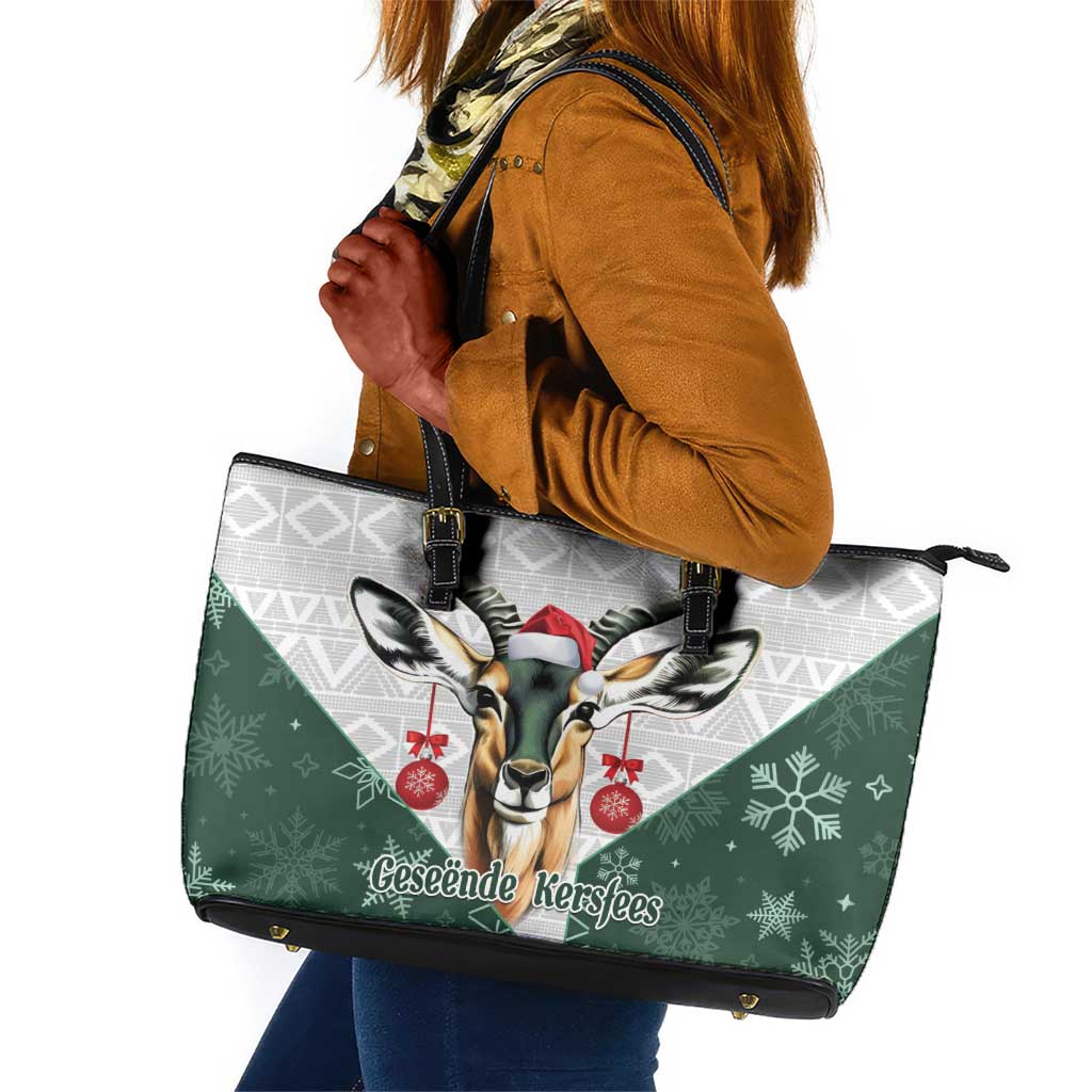 South Africa Springboks Christmas Leather Tote Bag Bokke Santa - Geseende Kersfees