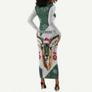 South Africa Springboks Christmas Long Sleeve Bodycon Dress Bokke Santa - Geseende Kersfees