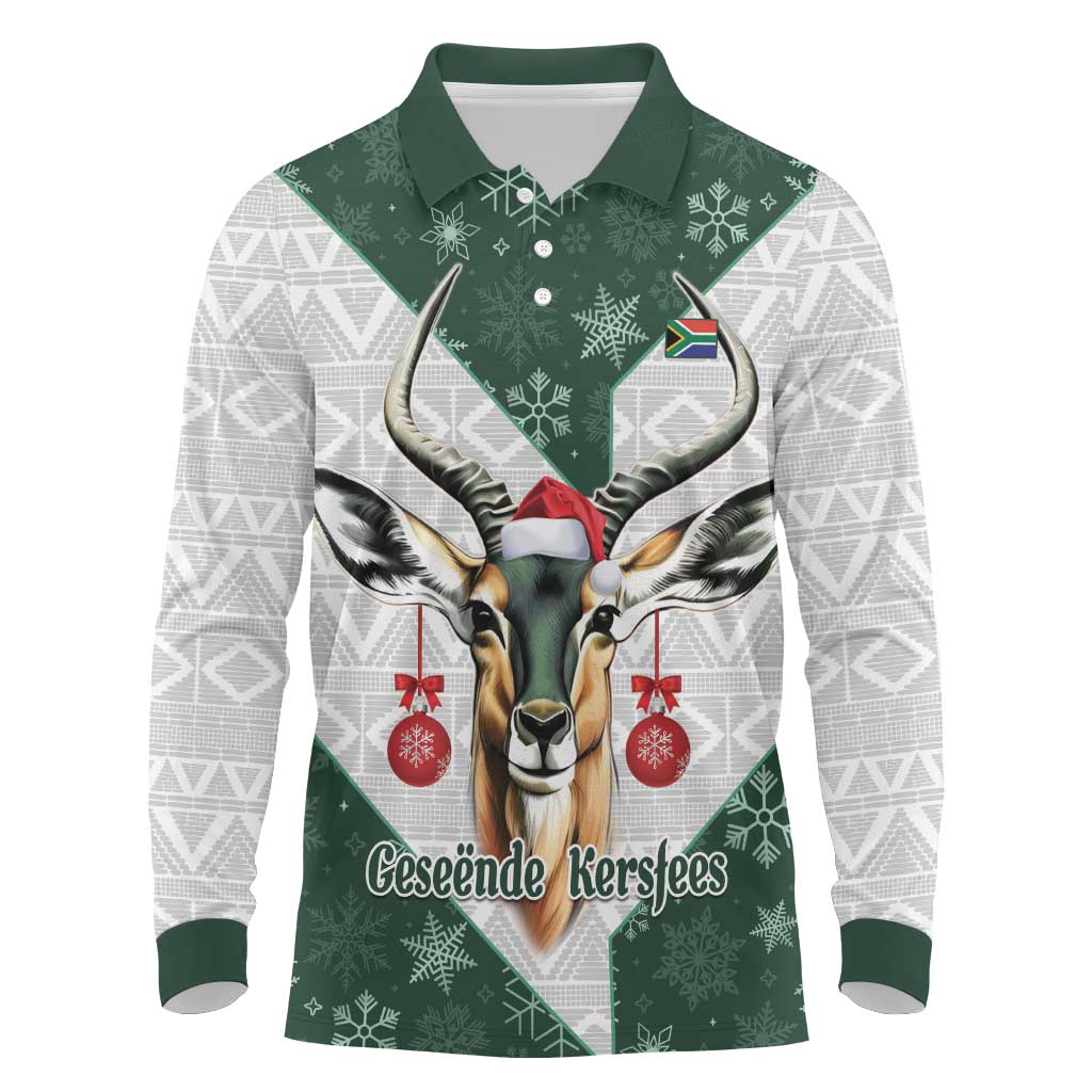 South Africa Springboks Christmas Long Sleeve Polo Shirt Bokke Santa - Geseende Kersfees