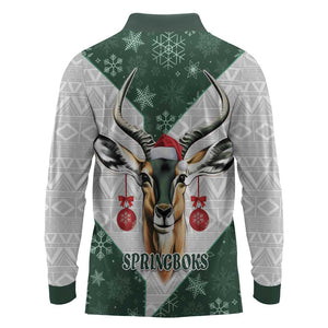 South Africa Springboks Christmas Long Sleeve Polo Shirt Bokke Santa - Geseende Kersfees