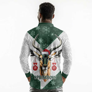 South Africa Springboks Christmas Long Sleeve Polo Shirt Bokke Santa - Geseende Kersfees