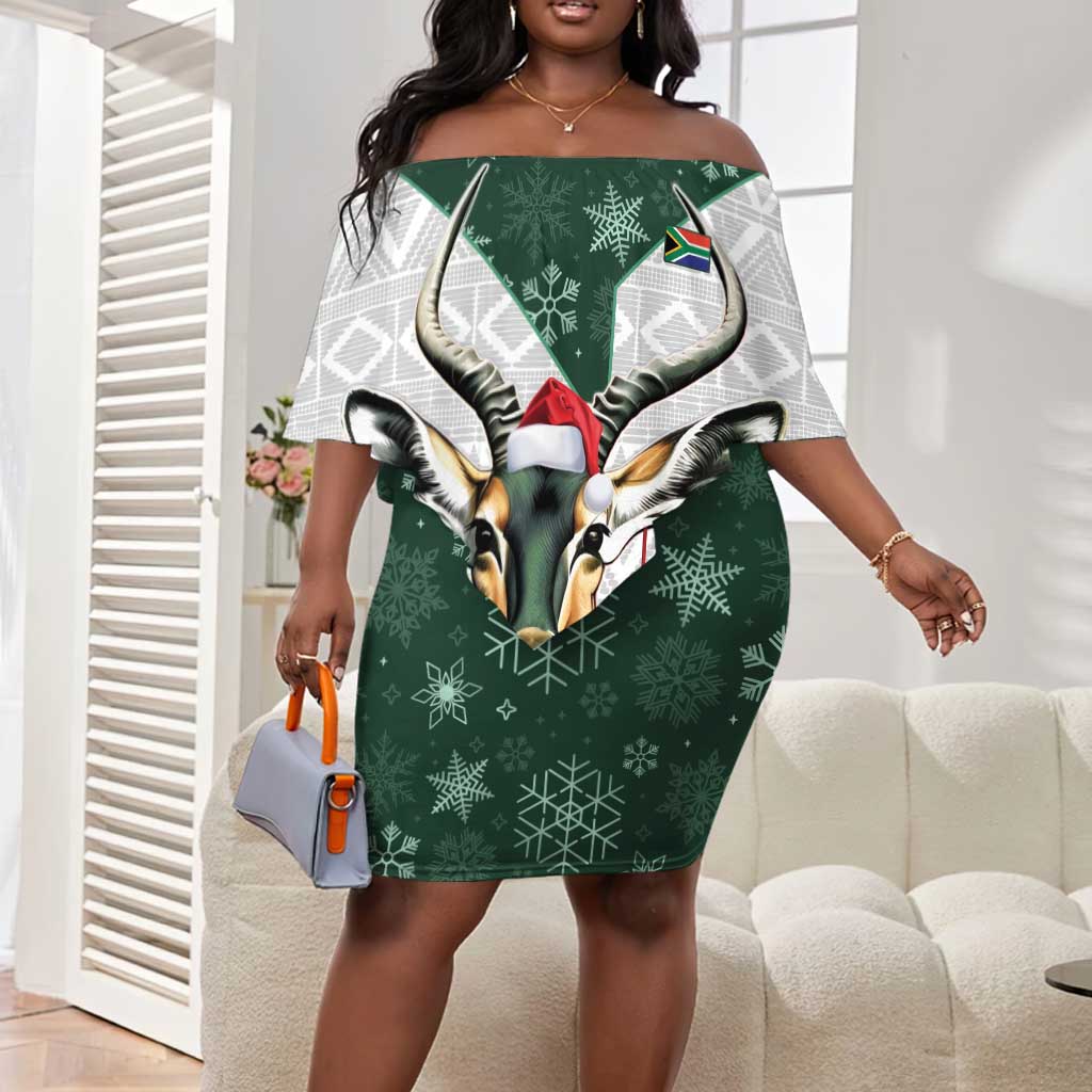 South Africa Springboks Christmas Off Shoulder Short Dress Bokke Santa - Geseende Kersfees