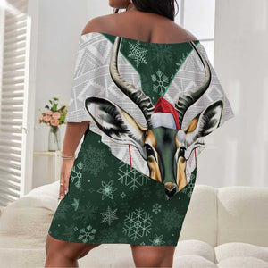 South Africa Springboks Christmas Off Shoulder Short Dress Bokke Santa - Geseende Kersfees