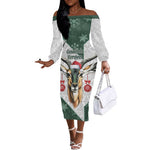 South Africa Springboks Christmas Off The Shoulder Long Sleeve Dress Bokke Santa - Geseende Kersfees