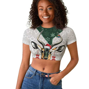 South Africa Springboks Christmas Raglan Cropped T shirt Bokke Santa - Geseende Kersfees