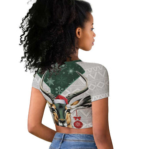 South Africa Springboks Christmas Raglan Cropped T shirt Bokke Santa - Geseende Kersfees