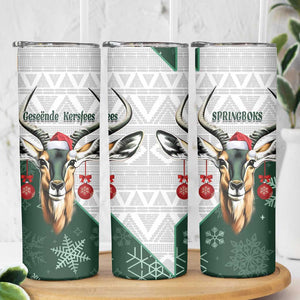 South Africa Springboks Christmas Skinny Tumbler Bokke Santa - Geseende Kersfees