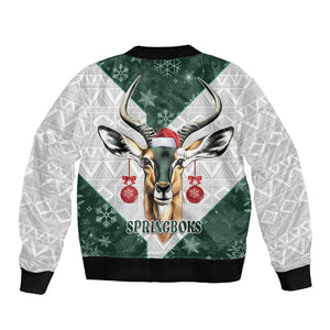 South Africa Springboks Christmas Sleeve Zip Bomber Jacket Bokke Santa - Geseende Kersfees