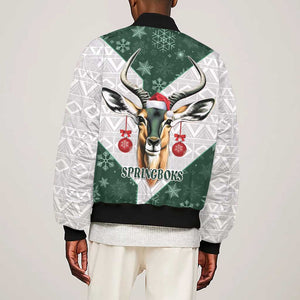 South Africa Springboks Christmas Sleeve Zip Bomber Jacket Bokke Santa - Geseende Kersfees