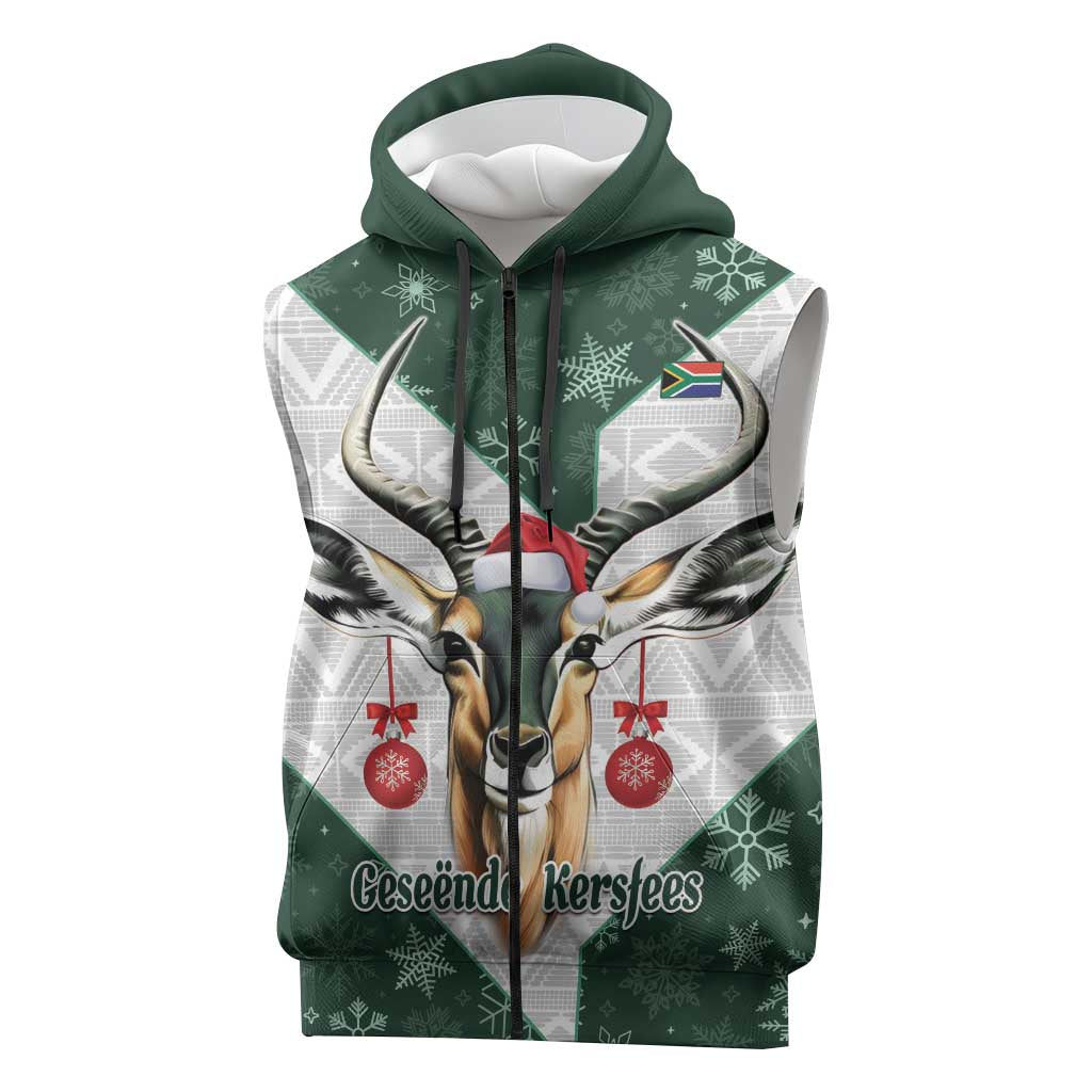 South Africa Springboks Christmas Sleeveless Zip Hoodie Bokke Santa - Geseende Kersfees - African Pride