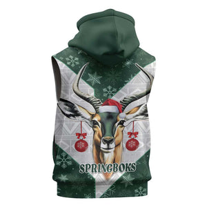 South Africa Springboks Christmas Sleeveless Zip Hoodie Bokke Santa - Geseende Kersfees - African Pride