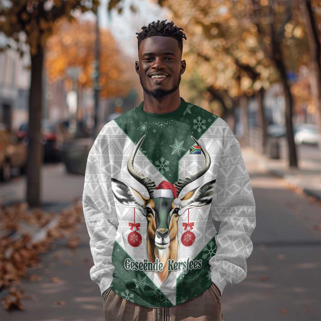 South Africa Springboks Christmas Sweatshirt Bokke Santa - Geseende Kersfees