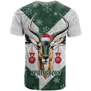 South Africa Springboks Christmas T shirt Bokke Santa - Geseende Kersfees