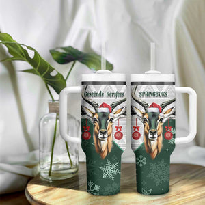 South Africa Springboks Christmas Tumbler With Handle Bokke Santa - Geseende Kersfees