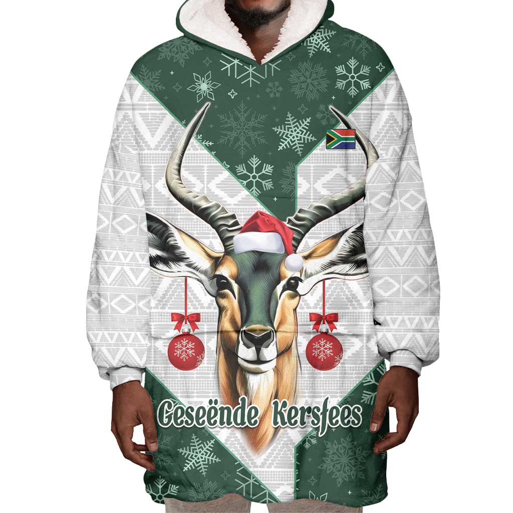 South Africa Springboks Christmas Wearable Blanket Hoodie Bokke Santa - Geseende Kersfees