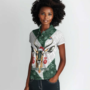 South Africa Springboks Christmas Women Polo Shirt Bokke Santa - Geseende Kersfees