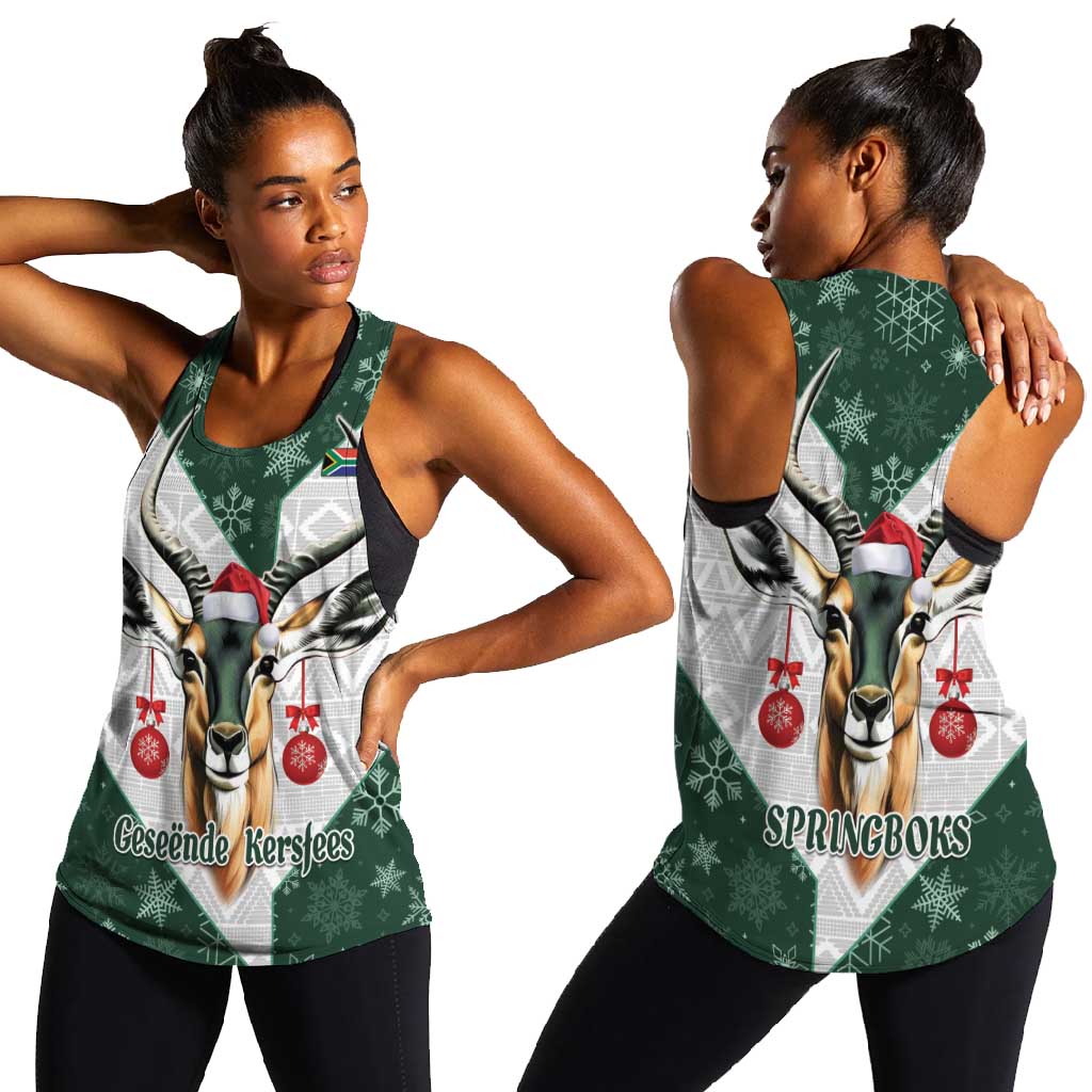 South Africa Springboks Christmas Women Racerback Tank Bokke Santa - Geseende Kersfees