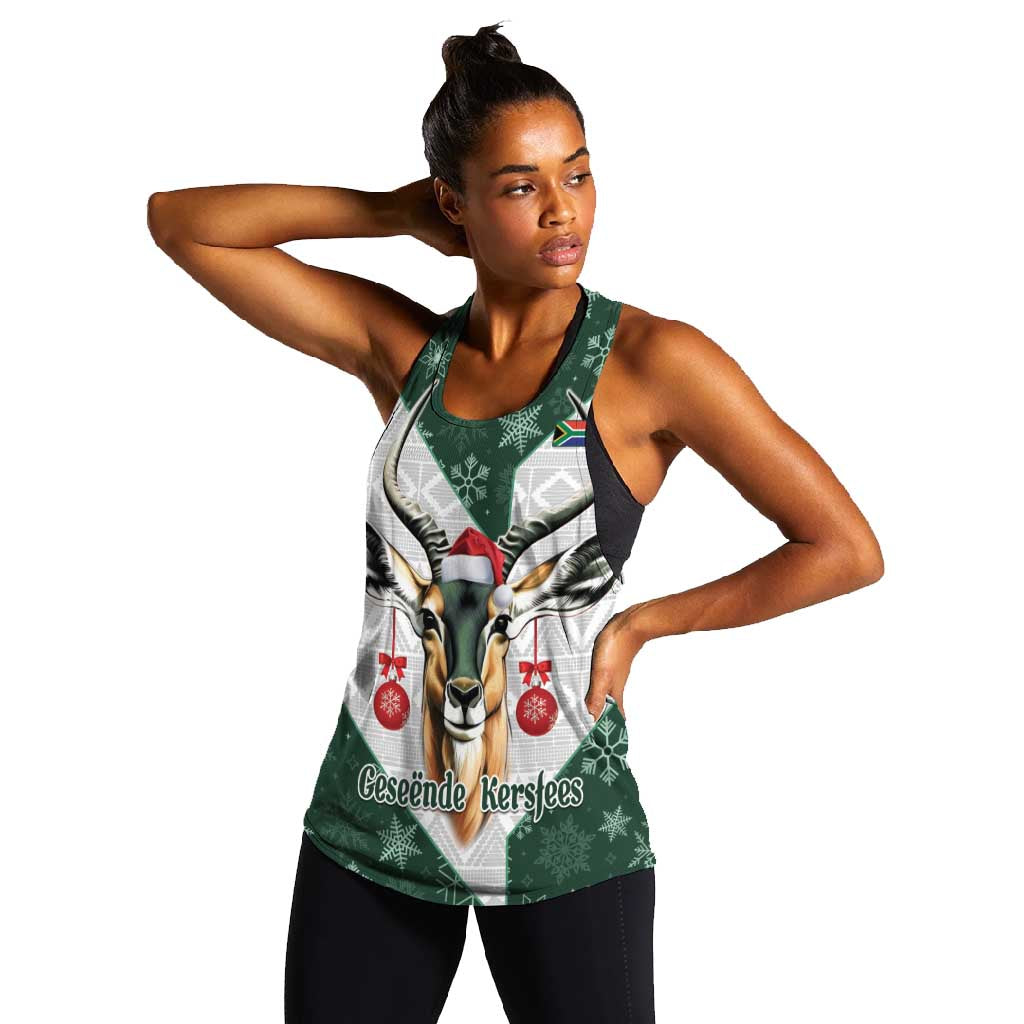 South Africa Springboks Christmas Women Racerback Tank Bokke Santa - Geseende Kersfees