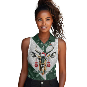 South Africa Springboks Christmas Women Sleeveless Polo Shirt Bokke Santa - Geseende Kersfees