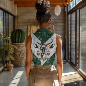 South Africa Springboks Christmas Women Sleeveless Polo Shirt Bokke Santa - Geseende Kersfees