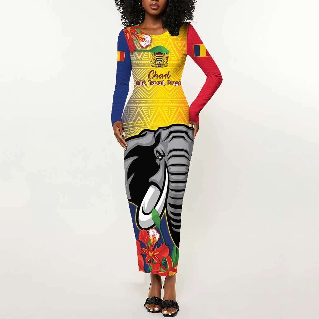 Chad Independence Day Long Sleeve Bodycon Dress Happy 64 Years Of Independence