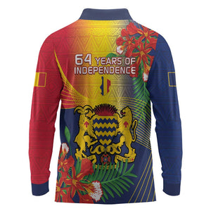 Chad Independence Day Long Sleeve Polo Shirt Happy 64 Years Of Independence