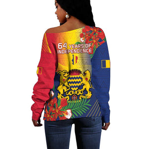 Chad Independence Day Off Shoulder Sweater Happy 64 Years Of Independence