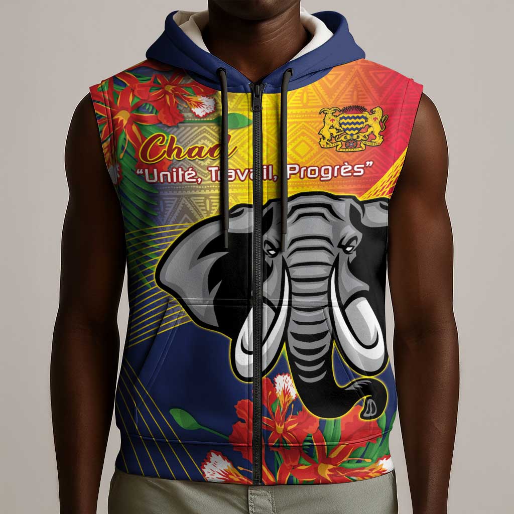Chad Independence Day Sleeveless Zip Hoodie Happy 64 Years Of Independence - African Pride