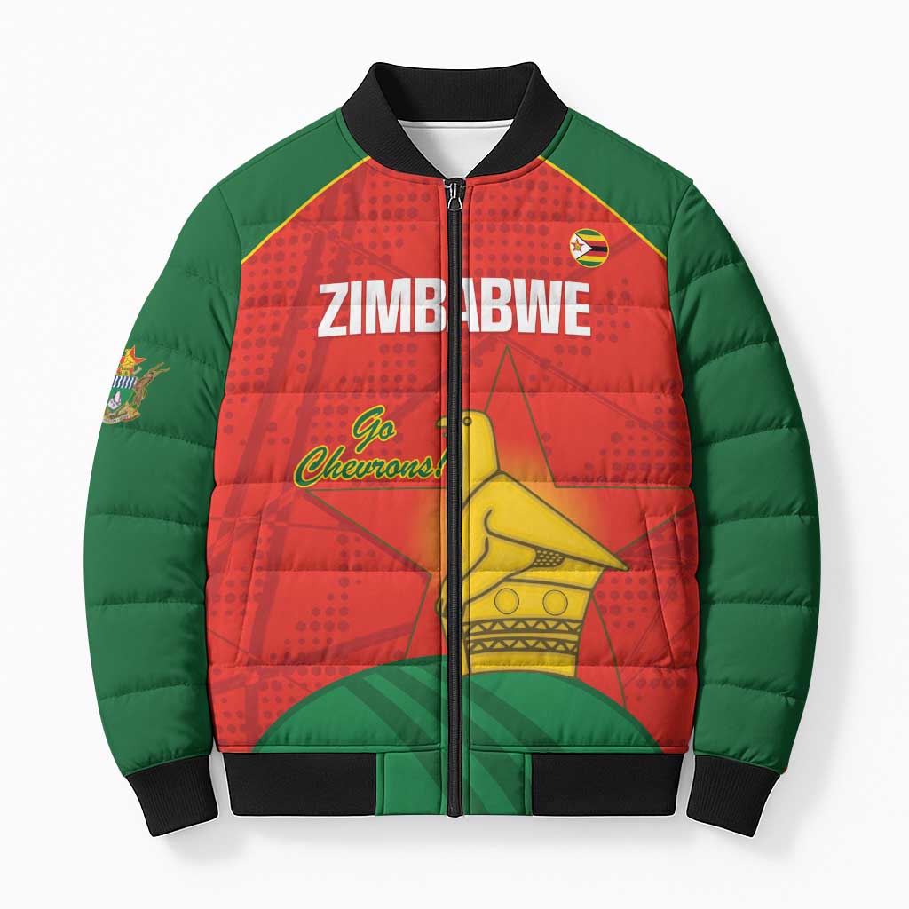 Custom Zimbabwe Cricket Bomber Puffer Jacket Go Chevrons 2003 Color Version