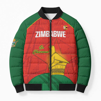 Custom Zimbabwe Cricket Bomber Puffer Jacket Go Chevrons 2003 Color Version