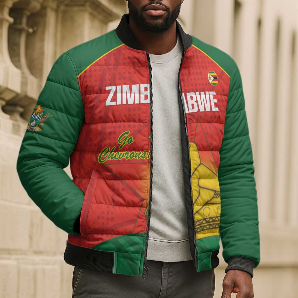 Custom Zimbabwe Cricket Bomber Puffer Jacket Go Chevrons 2003 Color Version
