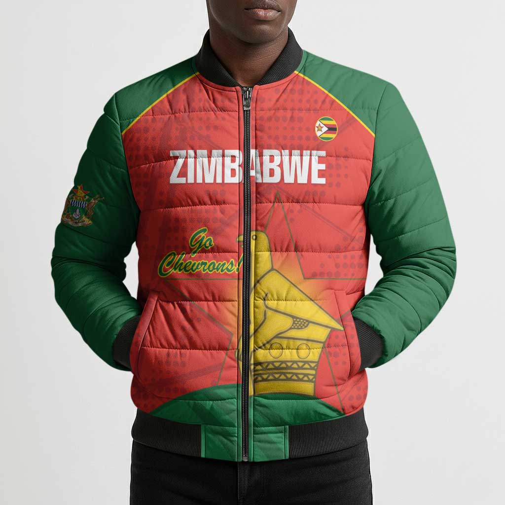 Custom Zimbabwe Cricket Bomber Puffer Jacket Go Chevrons 2003 Color Version