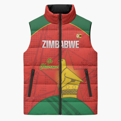 Custom Zimbabwe Cricket Sleeveless Puffer Jacket Go Chevrons 2003 Color Version