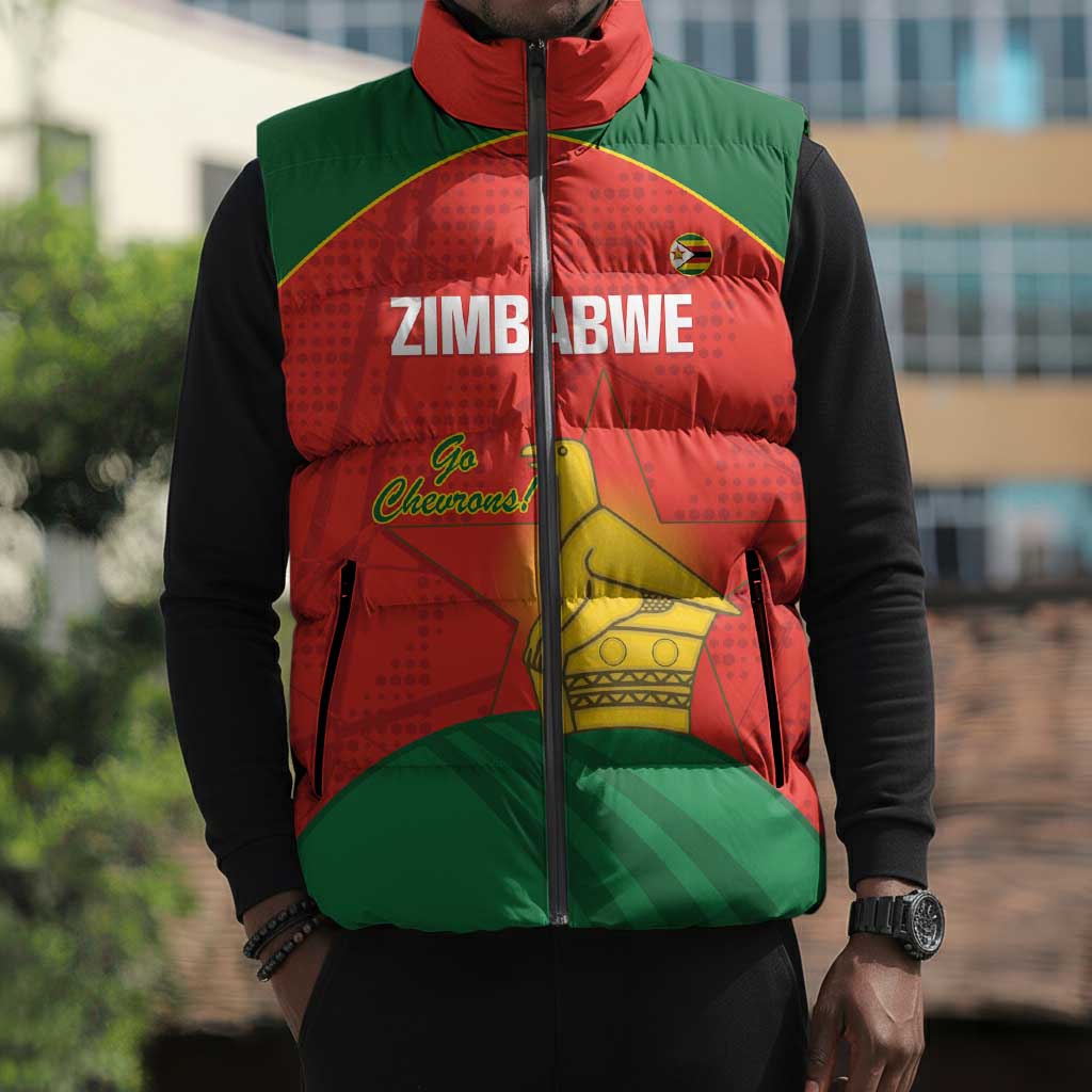Custom Zimbabwe Cricket Sleeveless Puffer Jacket Go Chevrons 2003 Color Version