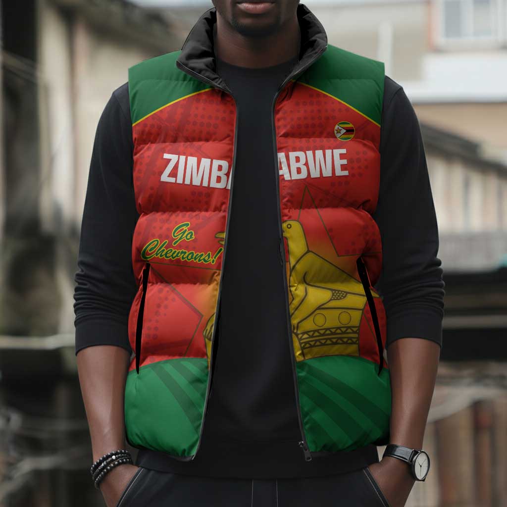 Custom Zimbabwe Cricket Sleeveless Puffer Jacket Go Chevrons 2003 Color Version