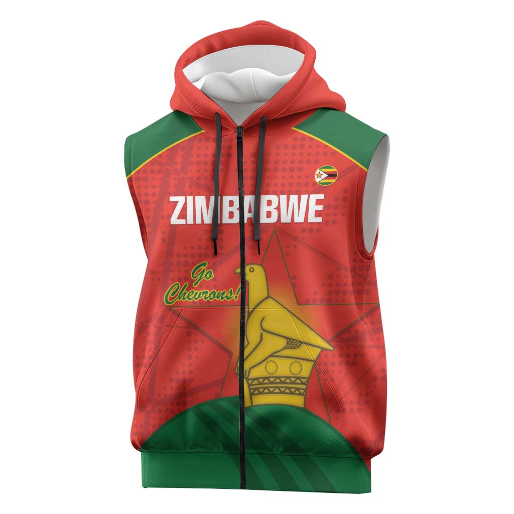 Afro Cricket Zimbabwe Custom Sleeveless Zip Hoodie Go Chevrons 2003 Color - African Pride
