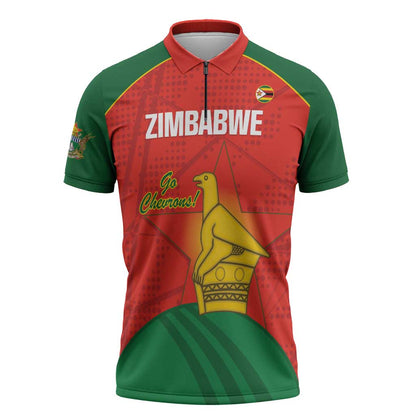 Custom Zimbabwe Cricket Zipper Polo Shirt Go Chevrons 2003 Color Version