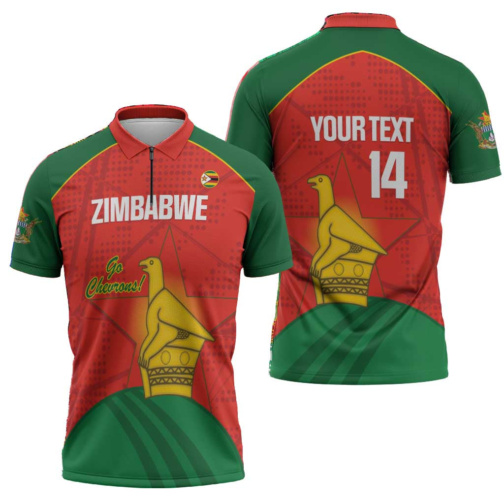 Custom Zimbabwe Cricket Zipper Polo Shirt Go Chevrons 2003 Color Version