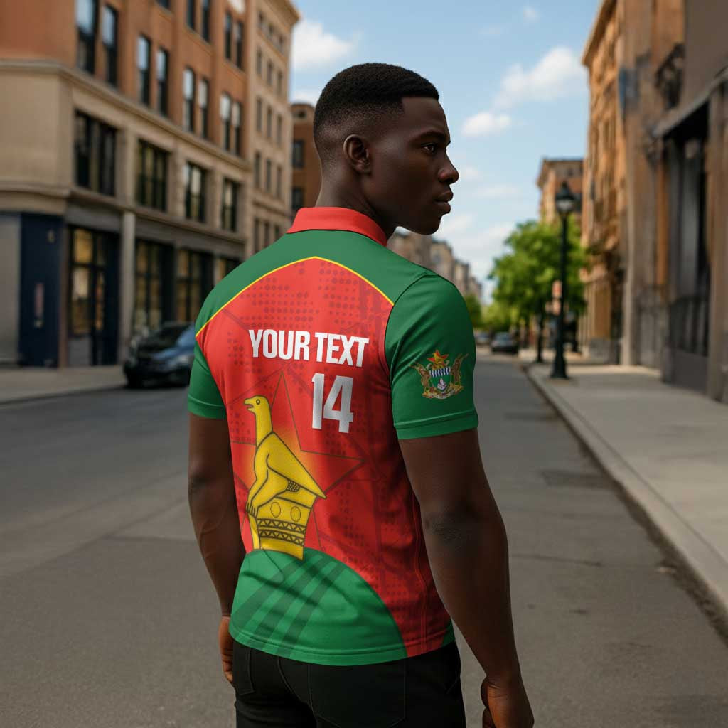 Custom Zimbabwe Cricket Zipper Polo Shirt Go Chevrons 2003 Color Version