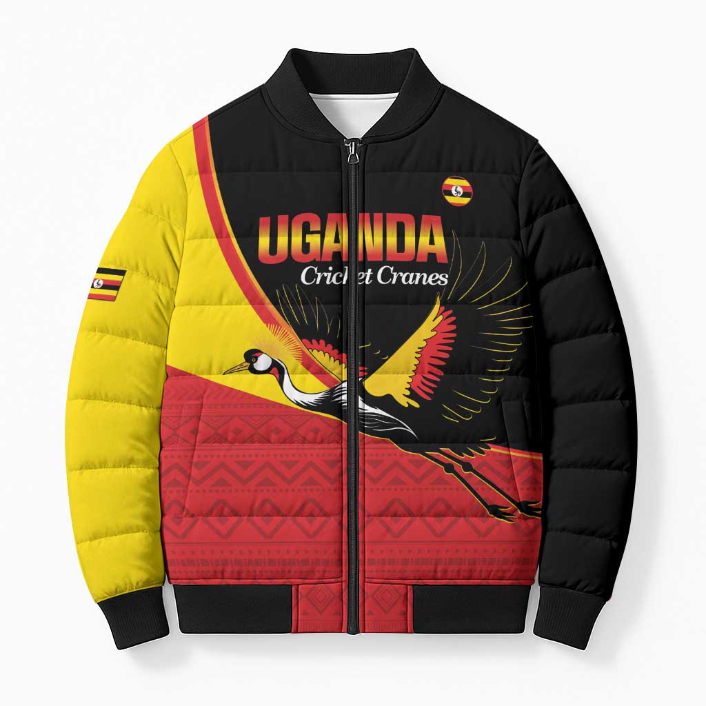 Custom Uganda Cricket Bomber Puffer Jacket Go Cranes African Pattern