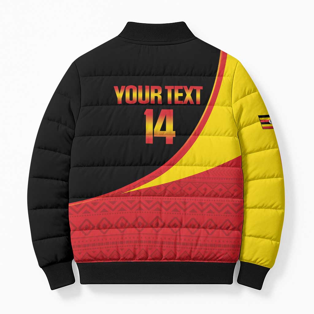 Custom Uganda Cricket Bomber Puffer Jacket Go Cranes African Pattern