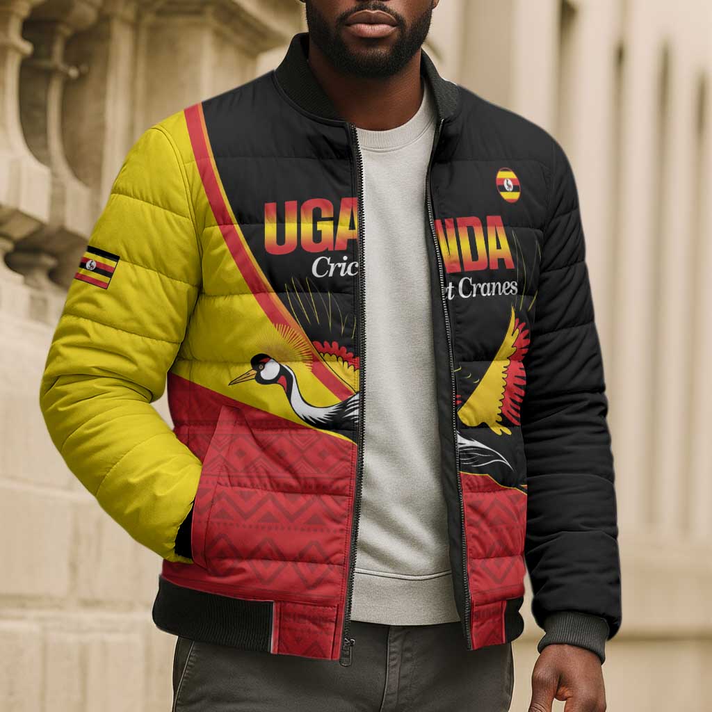 Custom Uganda Cricket Bomber Puffer Jacket Go Cranes African Pattern