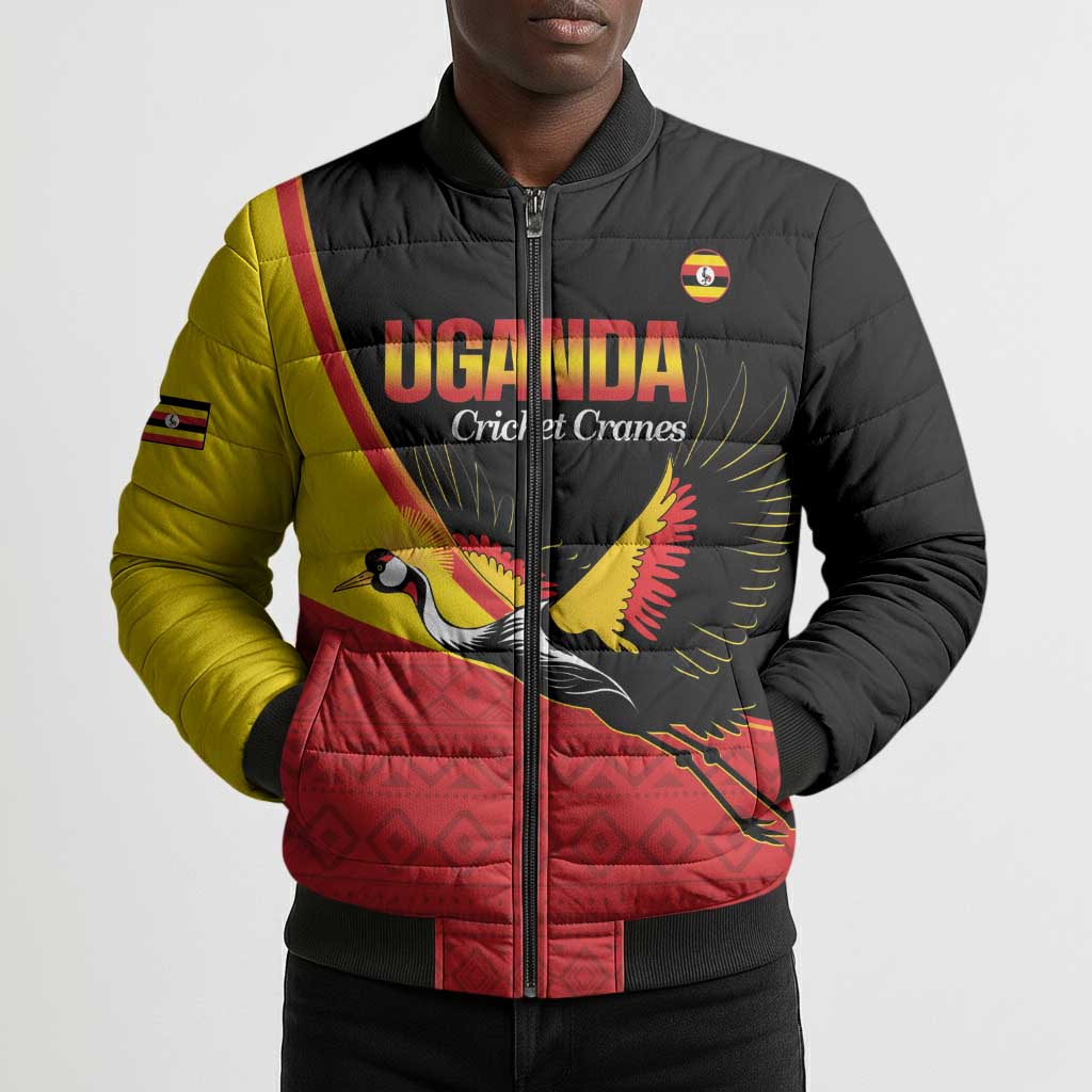 Custom Uganda Cricket Bomber Puffer Jacket Go Cranes African Pattern