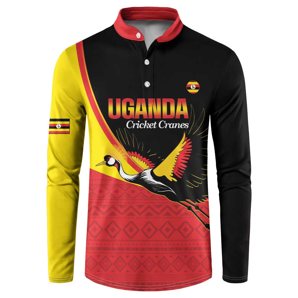 Custom Uganda Cricket Button Sweatshirt Go Cranes African Pattern