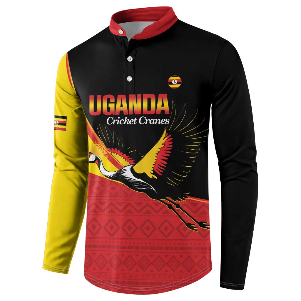 Custom Uganda Cricket Button Sweatshirt Go Cranes African Pattern