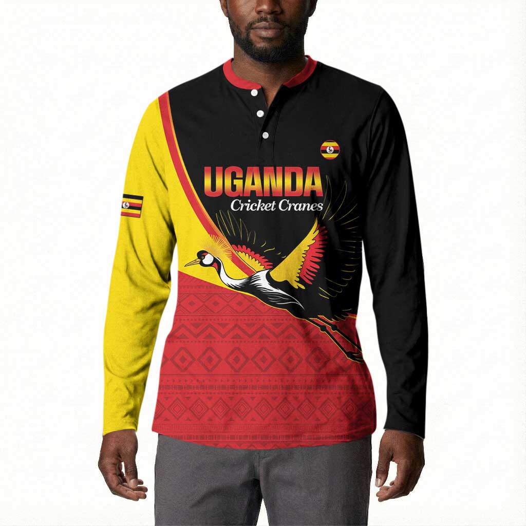 Custom Uganda Cricket Button Sweatshirt Go Cranes African Pattern
