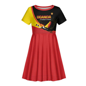 Afro Cricket Uganda Custom Kid Short Sleeve Dress Go Cranes African Pattern - African Pride